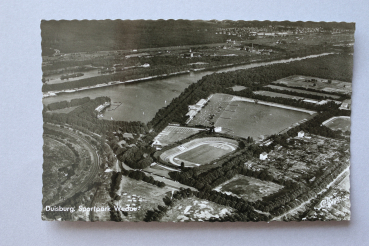 Ansichtskarte Luftbild AK Duisburg 1950er Jahre Sportpark Wedau Fussball Stadion Yacht Hafen Architektur Ortsansicht NRW